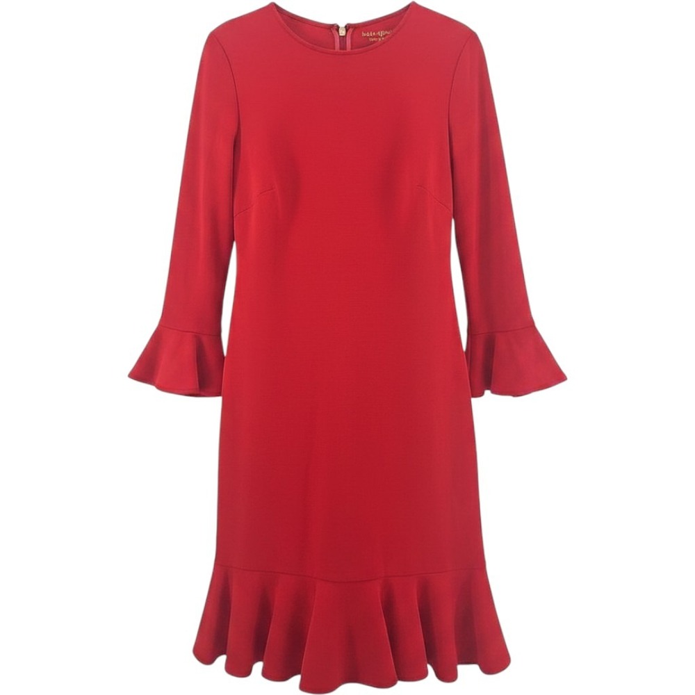 Kate Spade New York Small Dress Coral Ponte-Knit Long Sleeve Ruffle Accent